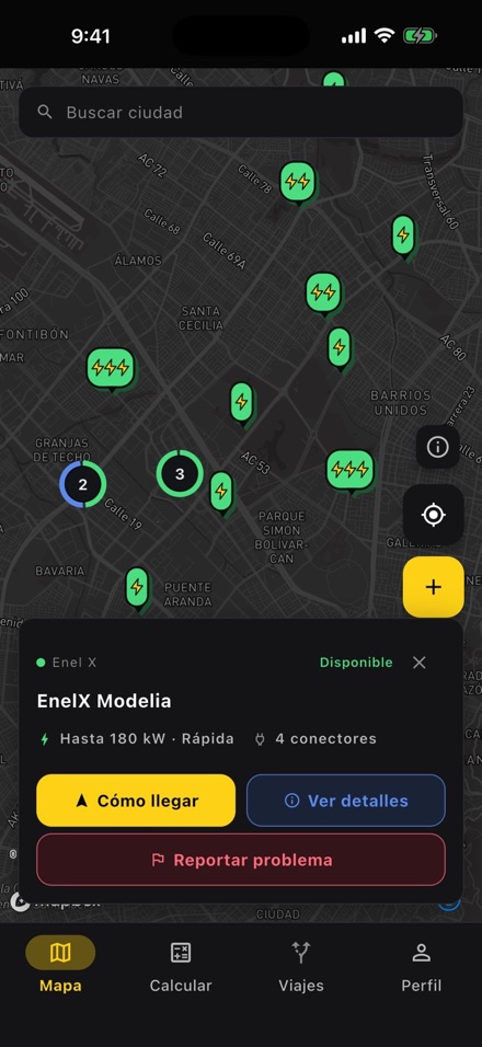 Tarjeta de un punto de carga en el mapa