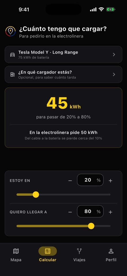 La calculadora de carga de FaraDison: 45 kWh para pasar de 20% a 80%, y 50 kWh que pedir en la electrolinera
